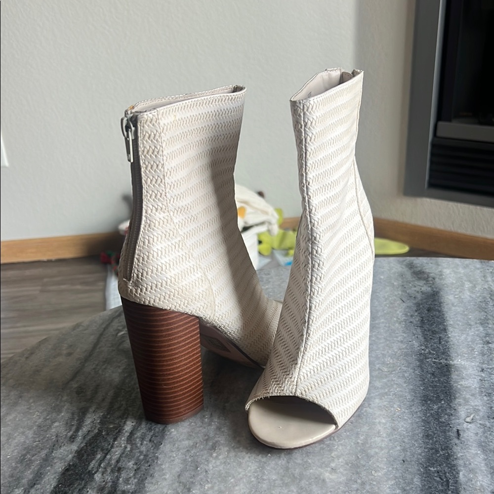 Elegant Cream Peep-Toe Ankle Boots